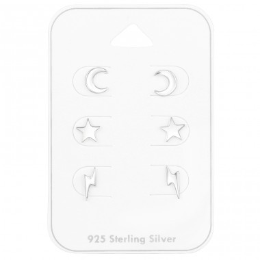 Sky Stars Moon on card - 925 Sterling Silver Jewellery Sets A4S41475