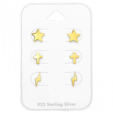 Set of 3x pairs of golden earstuds - Paper + 925 Sterling Silver Jewellery Sets A4S44788