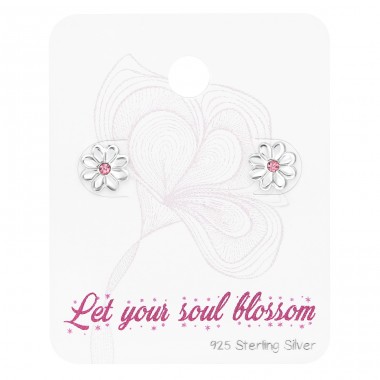 Blume mit rosa Kristall - 925Er Silber Schmucksets Aus Silber A4S47359