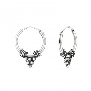 12mm - 925 Sterling Silver Bali Silver Hoops A4S37304