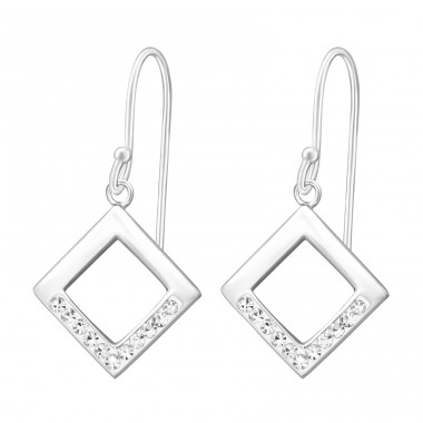 Square - 925 Sterling Silver Earrings with Crystal stones A4S37595