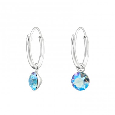 Hanging Round with crystals - 925 Sterling Silver Earrings With Crystal Stones A4S46088