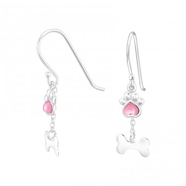 Paw with crystal And Bone - 925 Sterling Silver Earrings With Crystal Stones A4S47069