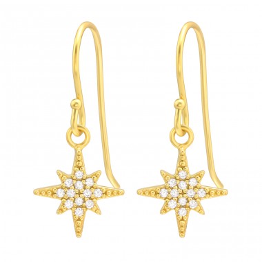 Golden Northern Star - 925 Sterling Silver Earrings With Zirconia Stones A4S41990