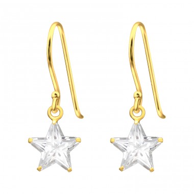 Golden Star - 925 Sterling Silver Earrings With Zirconia Stones A4S42073