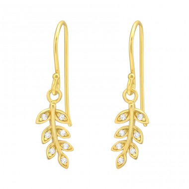 Golden zirconia Leaves - 925 Sterling Silver Earrings With Zirconia Stones A4S42075