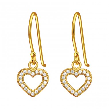 Golden Heart with Zirconias - 925 Sterling Silver Earrings With Zirconia Stones A4S44322