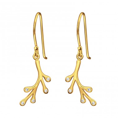 Golden Branches with zirconia - 925 Sterling Silver Earrings With Zirconia Stones A4S45975