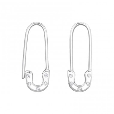 Safety pin with zirconia - 925 Sterling Silver Earrings With Zirconia Stones A4S47991