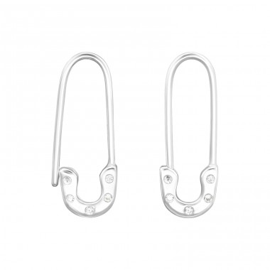 Safety pin with zirconia - 925 Sterling Silver Earrings With Zirconia Stones A4S47991