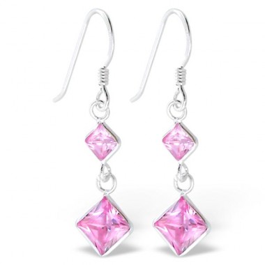 Hanging Squares - 925 Sterling Silver Earrings with Zirconia stones A4S810