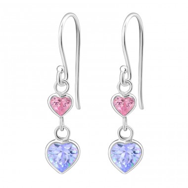 Hanging Hearts - 925 Sterling Silver Earrings with Zirconia stones A4S814