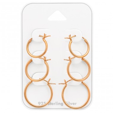 Rose Gold Hoop set on cart - 925 Sterling Silver Ear Hoop Sets & Jewelry On Cards A4S47303