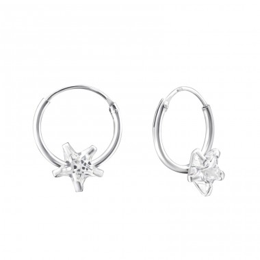 Single Stone - 925 Sterling Silver Ear Hoops A4S13871