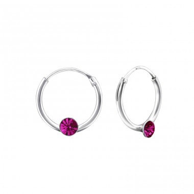 Single Stone - 925 Sterling Silver Ear Hoops A4S18681