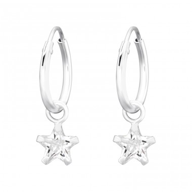 Star - 925 Sterling Silver Ear Hoops A4S20309