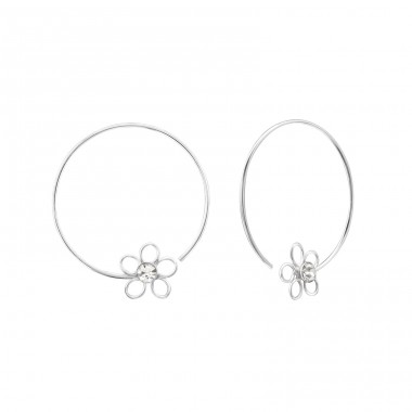 Flower - 925 Sterling Silver Ear Hoops A4S22299