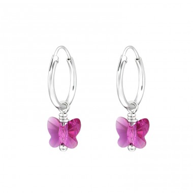 Butterfly  With Genuine European Crystals - 925 Sterling Silver Lacrystale Silver Earrings A4S29470