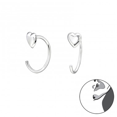 Heart - 925 Sterling Silver Ear Hoops A4S30601