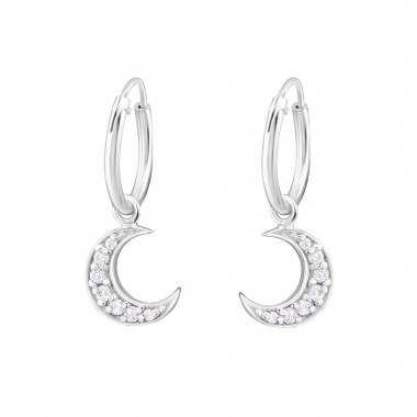 Moon - 925 Sterling Silver Ear Hoops A4S32040