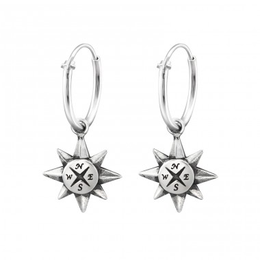 Compass - 925 Sterling Silver Ear Hoops A4S32141