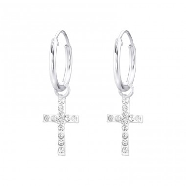 Cross - 925 Sterling Silver Ear Hoops A4S33165