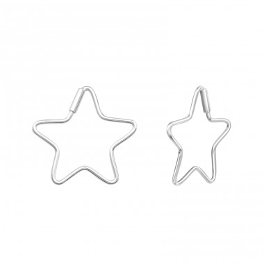 Star - 925 Sterling Silver Ear Hoops A4S38493