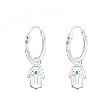 Hanging Laser Cut Hamsa - 925 Sterling Silver Ear Hoops A4S39725