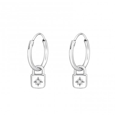 Padlock - 925 Sterling Silver Ear Hoops A4S40711