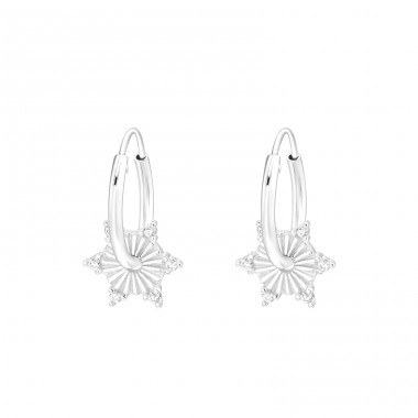 Stripped Star - 925 Sterling Silver Ear Hoops A4S41269