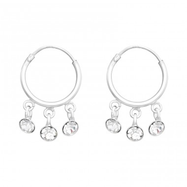 Hanging Crystals - 925 Sterling Silver Ear Hoops A4S41473