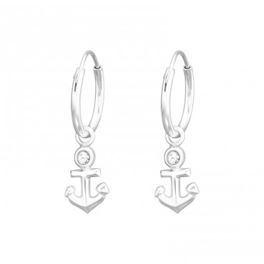 Hanging Anchor - 925 Sterling Silver Ear Hoops A4S41564