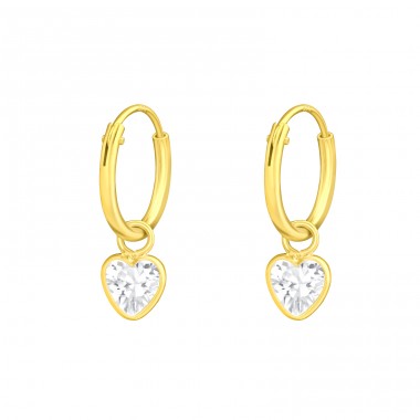 Golden Hanging Heart - 925 Sterling Silver Ear Hoops A4S42082