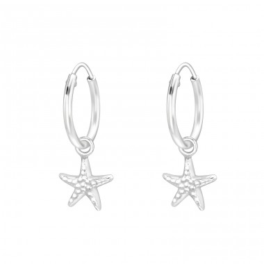 Hanging Starfish - 925 Sterling Silver Ear Hoops A4S42591