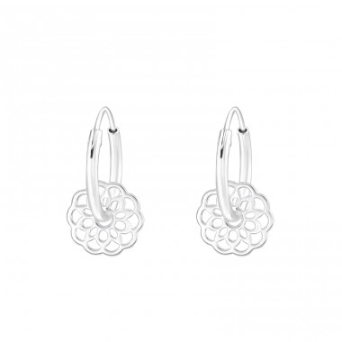 Zavesený kvet rezaný laserom - 925 Sterling Silver Ear Hoops A4S42593