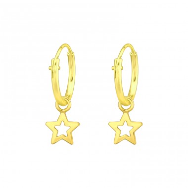 Golden hoop with Star - 925 Sterling Silver Ear Hoops A4S43023