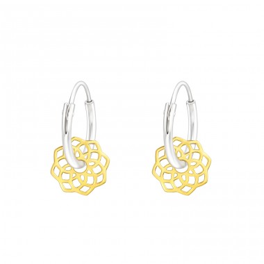 Laser Cut Flower - 925 Sterling Silver Ear Hoops A4S43024