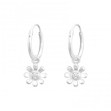 Hanging Flower - 925 Sterling Silver Ear Hoops A4S43375