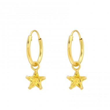 Golden Star on hoop - 925 Sterling Silver Ear Hoops A4S43433