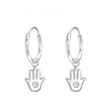 Hamsa hand - 925 Sterling Silver Ear Hoops A4S43838