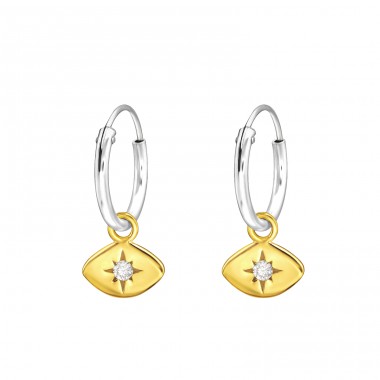 Hanging golden Eye - 925 Sterling Silver Ear Hoops A4S44288