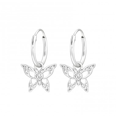 Hanging Butterfly - 925 Sterling Silver Ear Hoops A4S44593