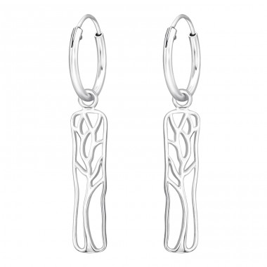 Tree in artistic shape - 925 Sterling Silver Ear Hoops A4S44594