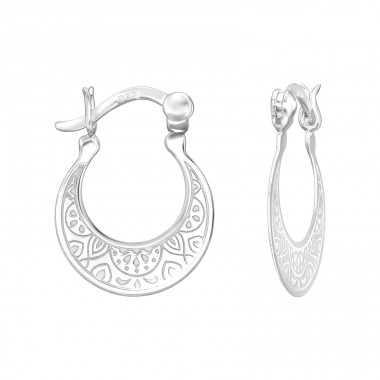 Fine patterned french lock - 925 Sterling Silver Ear Hoops A4S44967