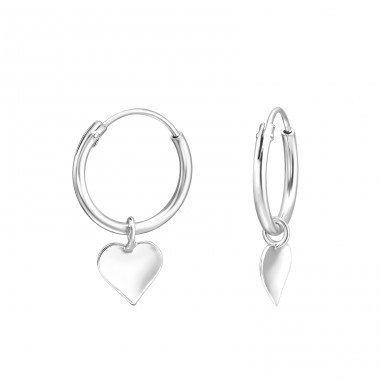 Hanging Heart - 925 Sterling Silver Ear Hoops A4S45008