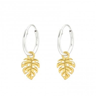 Two tone Monster Leaf - 925 Sterling Silver Ear Hoops A4S45064