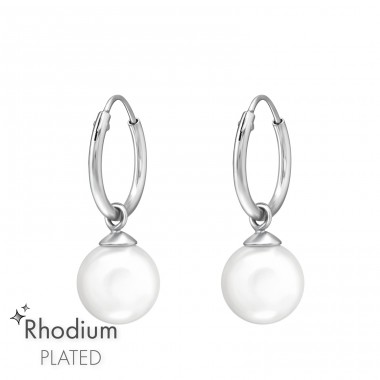 Hanging Pearls - 925 Sterling Silver Ear Hoops A4S47173