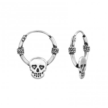 Hoops with Skull - 925 Sterling Silver Ear Hoops A4S47232