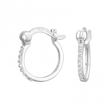 Round with Zirconia - 925 Sterling Silver Ear Hoops A4S47536