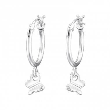 Hanging butterflies - 925 Sterling Silver Ear Hoops A4S47665